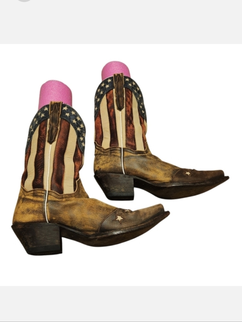 Women's Size 9.5 Dan Post Liberty American Flag Leather Snip Toe Cowboy Boots - Picture 4 of 7
